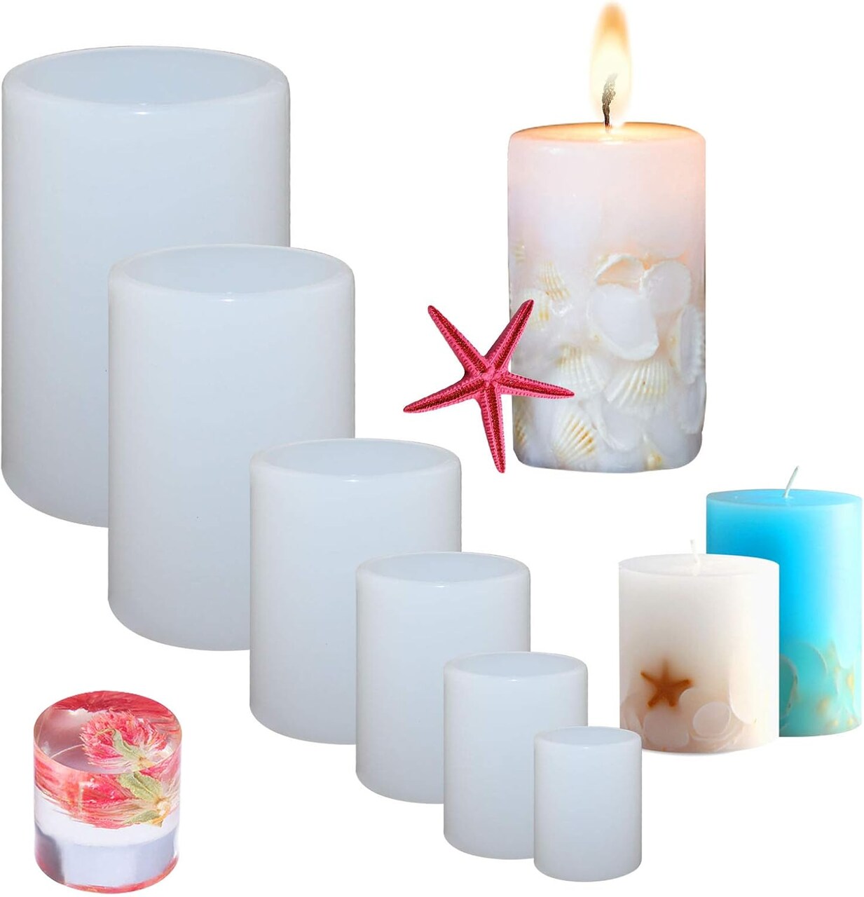 6 Pieces Cylinder Silicone Candle Molds Pillar Candle Silicone